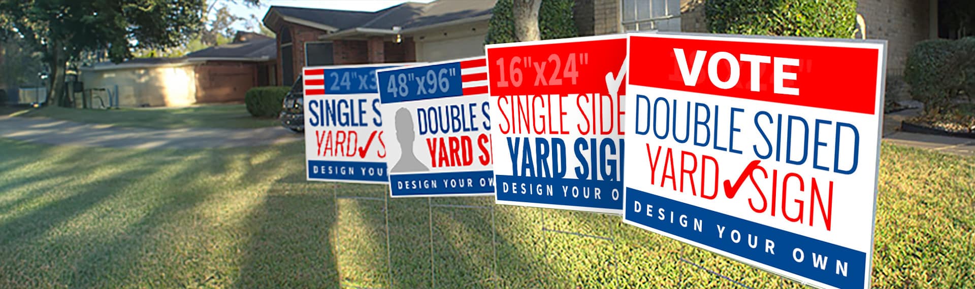 A run of coroplast campaign signs ready for pickup by Houston Sign Company, serving Tomball, TX