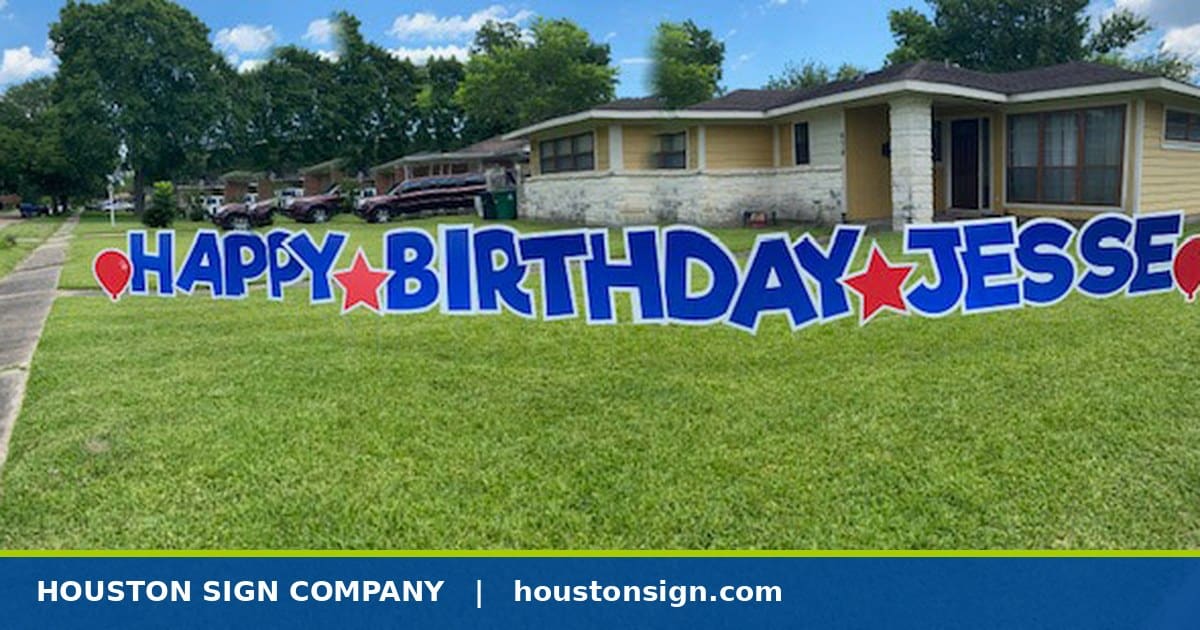 Yard letters next to a standard yard sign for scale by Houston Sign Company, serving Katy, TX